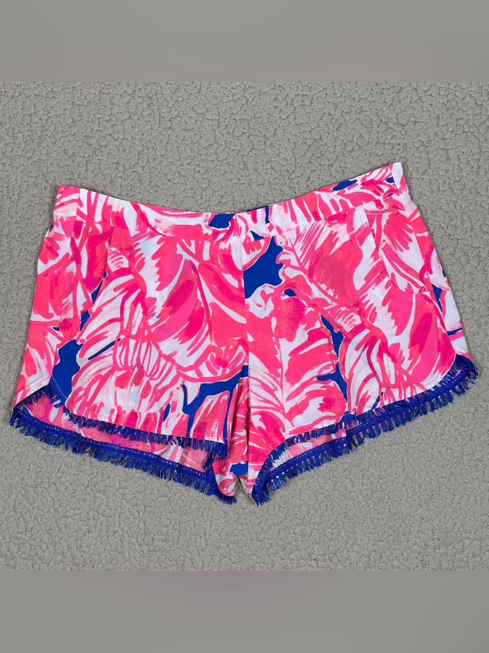 Lilly Pulitzer Pull On Cocoa Shorts Purple Fringe Tiki Pink Beach Bliss